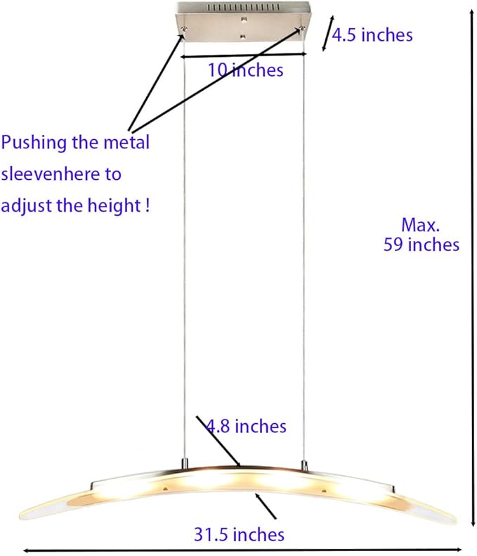 YIFONTIN LED Pendant Light Chandelier Streamlined Cambered Glass Hanging Lamp 31.5“ 18W Warm Colored Height Adjustable for Kitchen Island Dining Study Room Restaurant Housewarming, Satin Nickel.