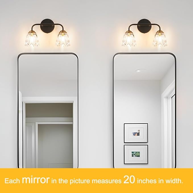 Antique 2 Light Bathroom Light Fixtures, Black and Gold Vanity Lights for Bathroom, Vanity Light Fixture with Clear Glass, Vintage Bathroom Lights over Mirror, Wall Sconce for Bedroom, Living Room