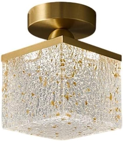 KISAD Nordic Bedroom Semi Flush Mount Ceiling Light Fixtures Modern Minimalist Hallway LED Close to Ceiling Lamp for Entryway Balcony(Gold Leaf,Square)