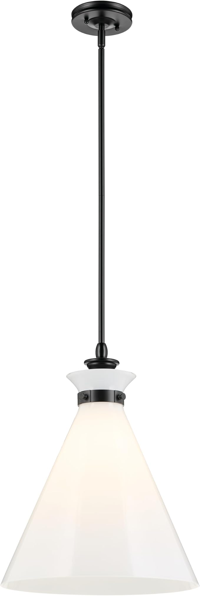 Kichler Laria 1-Light Pendant, Updated Traditional Light, Sloped Ceiling Compatible, for Kitchen with Opal Glass in Black (19.75" x 16"), 52775BK