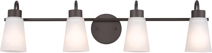 Kichler Erma 4-Light Bathroom Vanity Light Fixture with Satin Etched Glass, Updated Traditional Wall Light in Olde Bronze for Bathroom Mirror (32.5" x 8.5" x 6"), 55127OZ