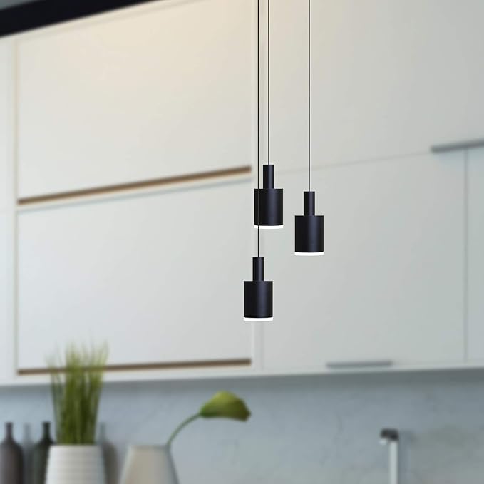 Virgo 3 Mini Pendant Lighting Black - LED Hanging Light Fixture for Kitchen Island, Bar, Foyer - Cluster Pendants - Dimmable, Adjustable Wire, Lamp Bulb Included