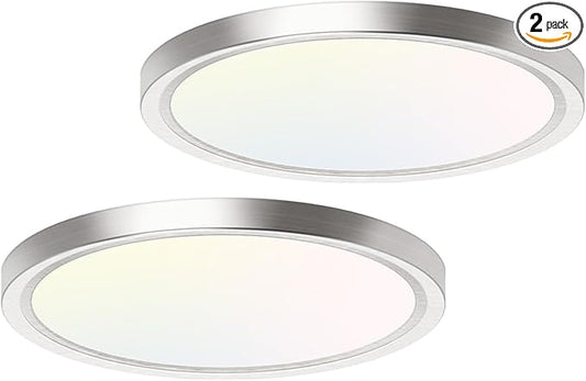 hepside 2PACK Flush Mount LED Ceiling Light Fixture Brushed Nickel, 12Inch 28W, Dimmable 3000K-4500K-6000K 3 Color Selectable Ceiling Lamp 3200LM Low Profile Ceiling Light for Kitchen Bedroom Hallway