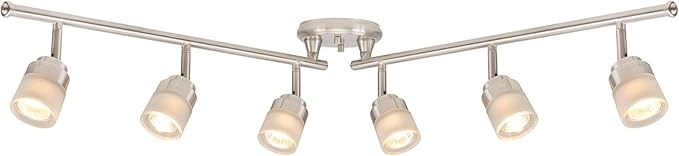 Globe Electric 59865 Spence 6-Light Foldable Track Lighting, Brushed Nickel, Frosted Glass Shades
