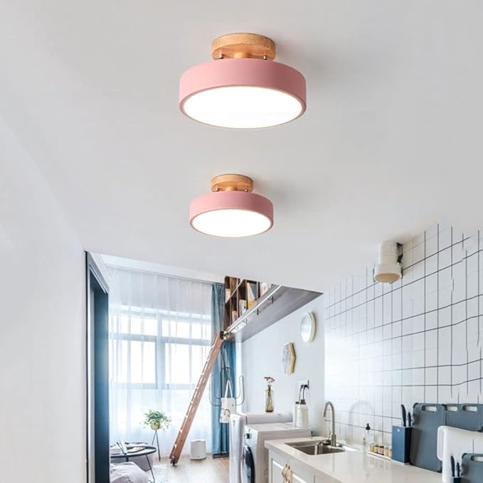 Close to Ceiling Lights 3-Color Dimmable Round Ceiling Light Solid Wood Base LED Ceiling Lamp Close to Ceiling Lighting Fixture for Cloakroom Porch Living Room Balcony Bedroom Bathroom Corridor (Colo