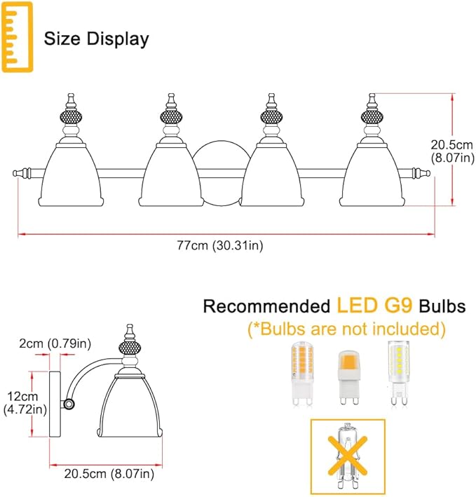 Brushed Antigue Brass Bathroom Light Fixtures 4 Lights, Antique Brass Vanity Light, Vanity Light Over Mirror, Vintage Bathroom Light with Clear Flower Glass, Lights for Wall Interior Hallway