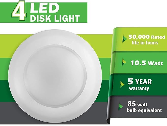 6" LED Ceiling Light Flush Mount Light Fixture | LED Lights |10.5W (85W Equivalent), 120V, 2700K, ETL, Wet Location - 6" Fixture Diameter-4" J-Box (Warm White, 6 Pack)