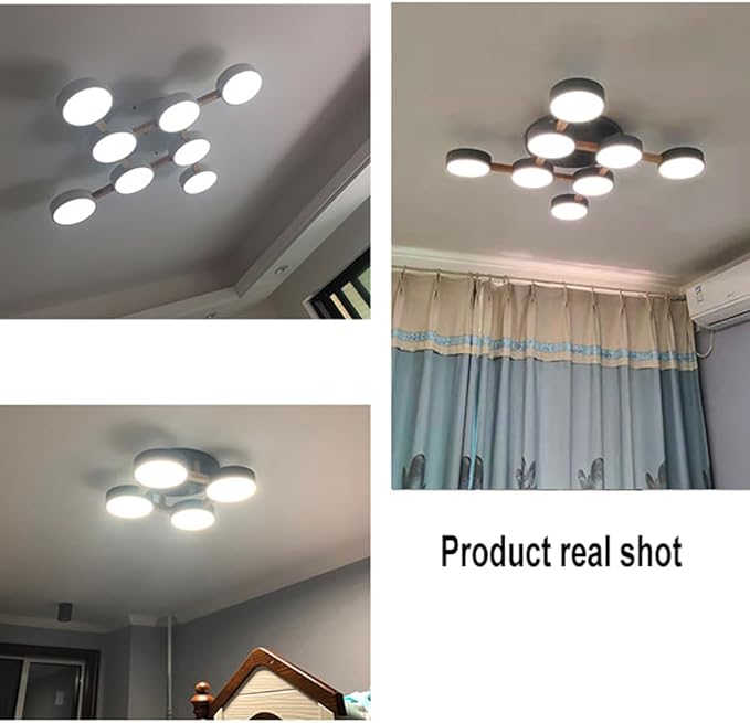 LED Ceiling Light Fixture,40 Inch 7-Lights Modern Ceiling Lights Flush Mount Wooden 84W Chandelier for Living Room Bedroom Kitchen,Dimmable 3000K/4000K/6000K Temperatures Selectable, Grey