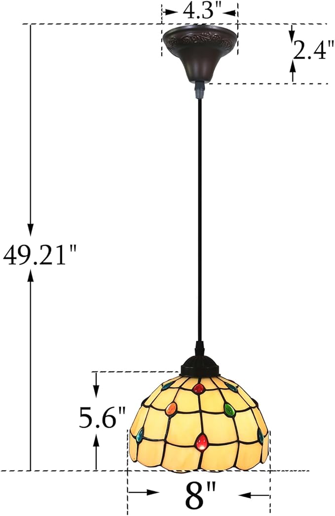 Tiffany Pendant Light Fixtures 8" Wide Stained Glass Hanging Lamp Colored Glass Beads Hanging Lights for Kitchen Dining Room Bedroom
