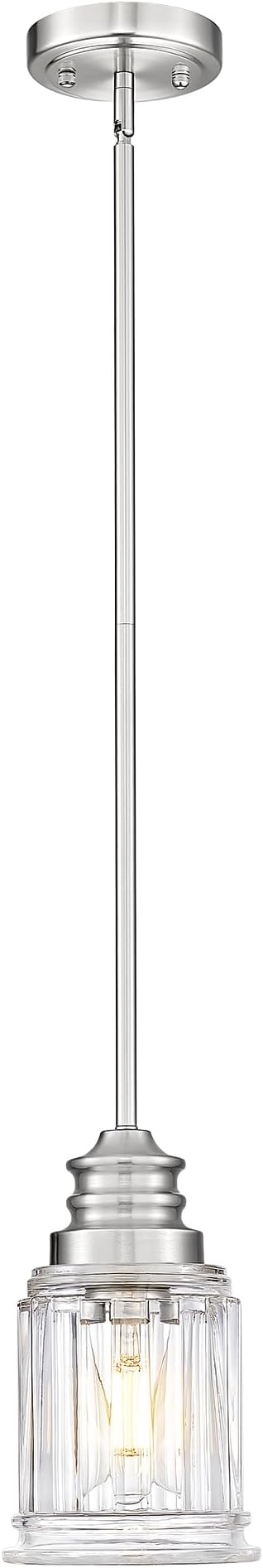 HWH Pendant Light Kitchen Island, Bell-Shaped Fluted Clear Glass Pendant Light, Pendant Lighting Height Adjustable for Dining Room, Brushed Nickel, 5HZG106MIL-L BN