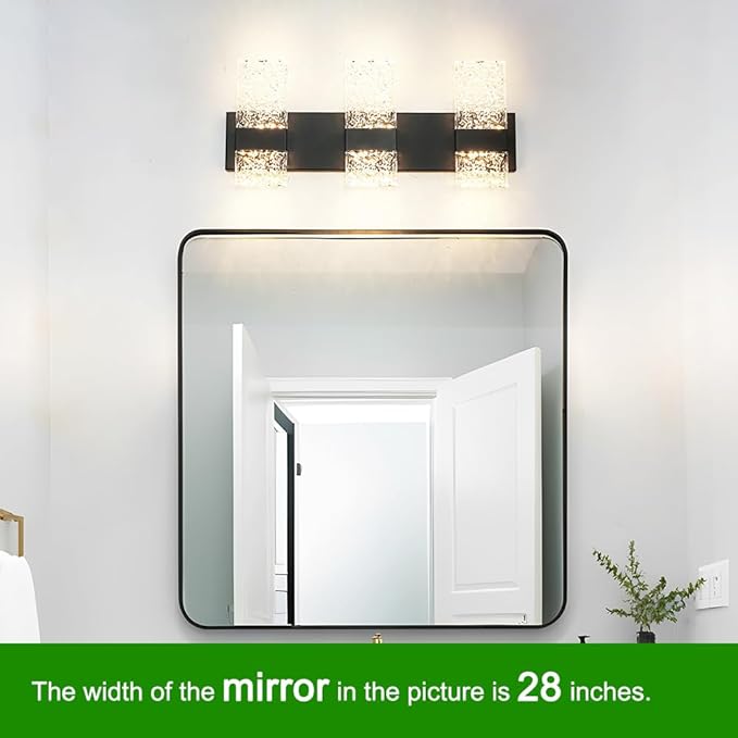 Modern Matte Black 6-Lights Bathroom Vanity Light, Eleglant Black LED Bathroom Light Fixtures over Mirror, Dimmable Acrylic Shade Wall Lighting Fixtures, Hardwired Wall Light(H9.25in, L21.26in)