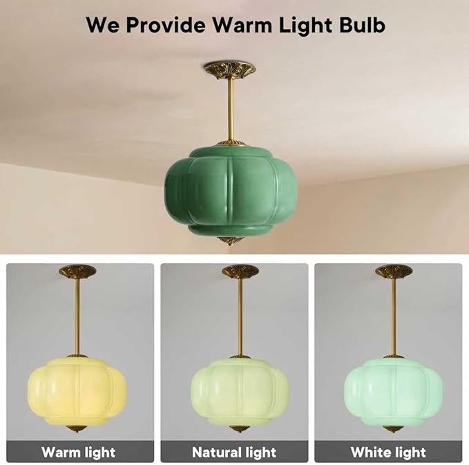 Green Milk Glass Ceiling Light Fixture,Milk Glass Pendant Light ,Semi Flush Mount Pendant Light Vintage Schoolhouse Ceiling Light for Kitchen Island, Living Room, Dining Room, Bedroom (Green, 15 Inch)