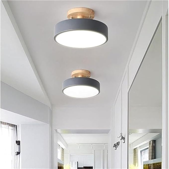 KISAD Nordic Modern and Minimalism Round Ceiling Lights Acrylic Shade Semi Flush Mount Ceiling Lamp Iron Frame Three-Color Mode Ceiling Light Fixture for Bedroom Living Room Entryway(Gray)