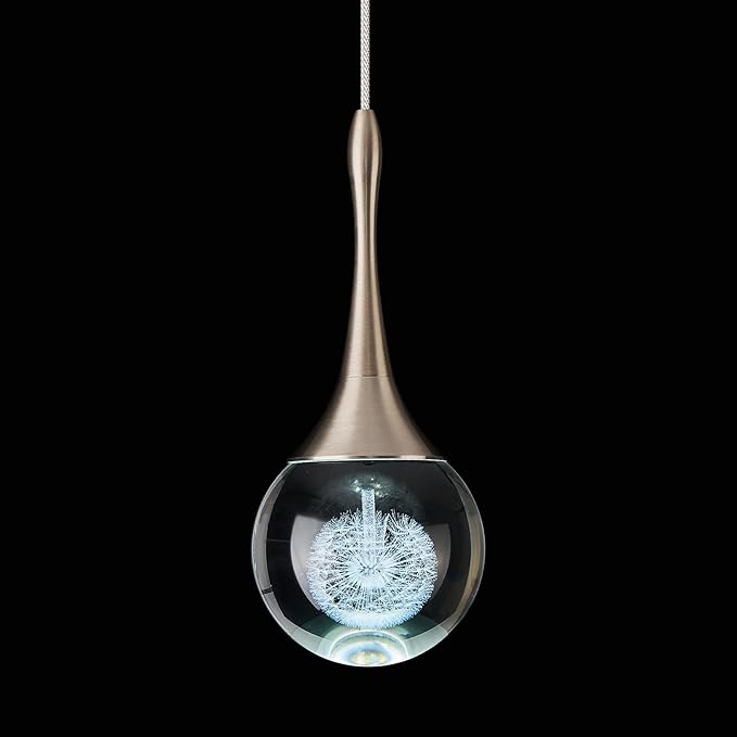 Nickel Teardrop Pedant Light Modern Dimmable 1-Light LED Crystal Globe Pendant Lighting Fixture for Kitchen Island Dining Room Bathroom Hallway 6000K Cool White