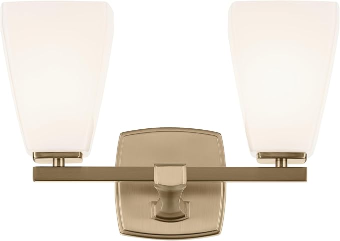 Kichler Marant 14.25" 2-Light Vanity Light Fixture with Opal Glass in Champagne Bronze for Bathroom Over Mirror, Modern Wall Mount Lighting (14.25" W x 9.5" H), 55215CPZ