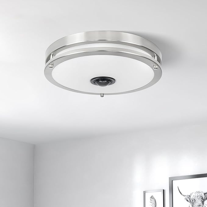 24W LED Motion Sensor Outdoor Ceiling Light, 12IN 2700K/3000K/3500K/4000K/5000K Adjustable Ceiling Lights, Dusk to Dawn Flush Mount LED Ceiling Light Fixture for Porch, Garage, Nickel