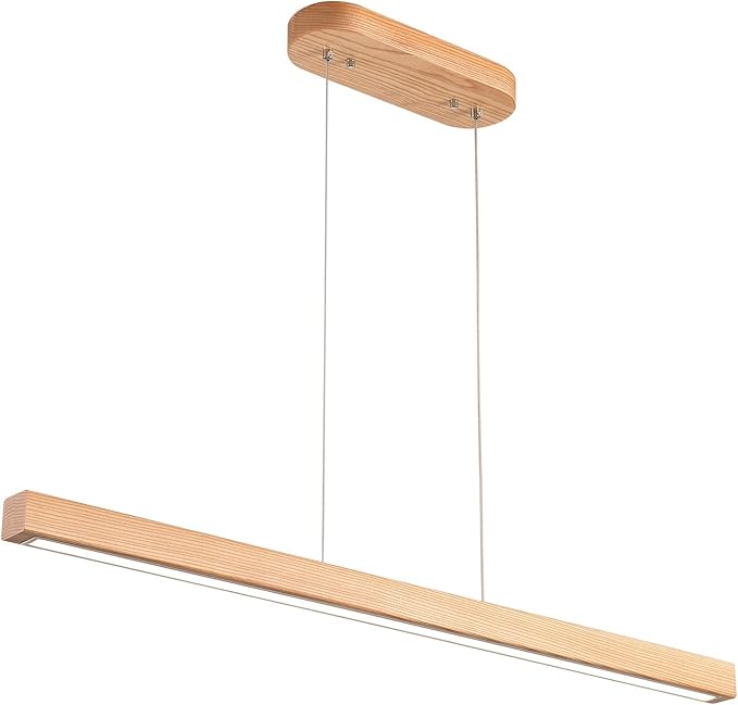 YISDESIGN 59" Wood Linear Pendant Light Fixtures Led Dining Room Chandelier Linear Kitchen Island Hanging Lights Dimmable Modern Pendant Light for Dining Room Kitchen Island Pool Table Lights Natural