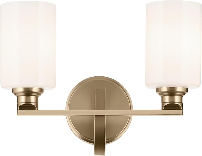 Kichler Gioe 14.25" 2-Light Bathroom Vanity Light Fixture with Opal Glass in Champagne Bronze, Damp Rated for Bathroom, Powder Room, Over Mirror (14.25" W x 10.5" H), 55225CPZ