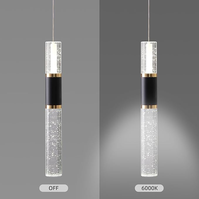 Modern Pendant Light Fixture, Black and Gold Kitchen Island Lighting for Dining Room Light Fixture Luxury Modern Led Pendant Light for Kitchen Island with Bubble Crystal Over Table