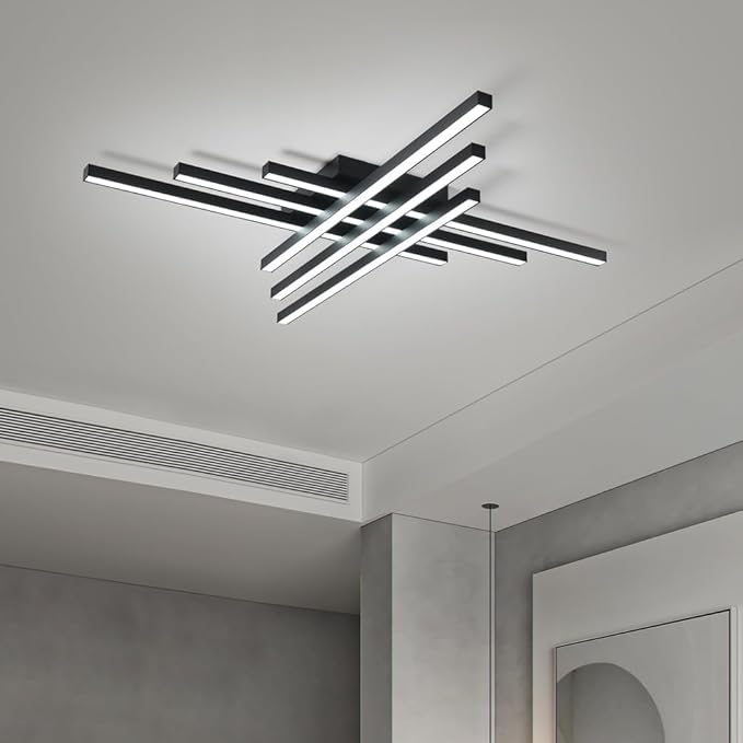 Modern LED Ceiling Lights 43.3" Black Flush Mount Ceiling Light Fixture Sputnik Dimmable Ceiling Lights with Remote Control for Bedroom Living Room Kitchen Room(6 Lights)