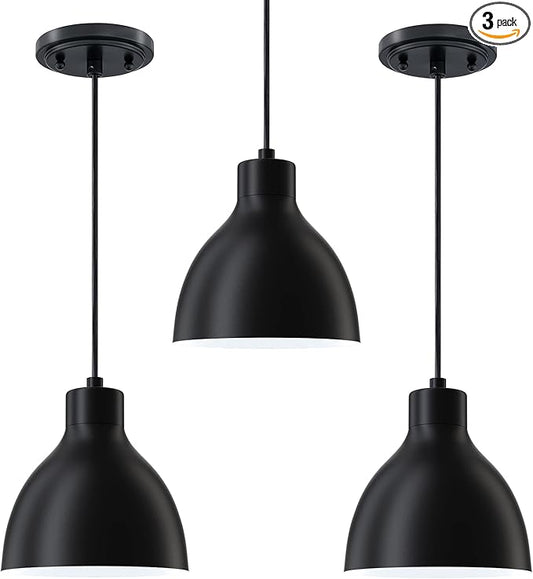 3 Pack Single Kitchen Island Mini Metal Drum Pendant Light Industrial Hanging Ceiling Light Fixtures for Over Sink Bar,Dining Room,Corridor,Entryway,Hallway