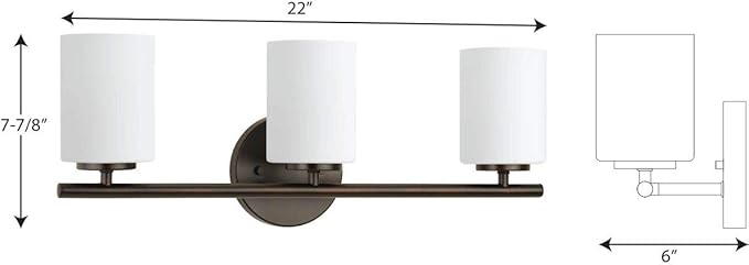 Progress Lighting Replay Collection 3 Light Bathroom Vanity Light, Modern Bath Lighting Fixture with Etched White Glass Shades for Over the Mirror, Reversible Mounting, Antique Bronze