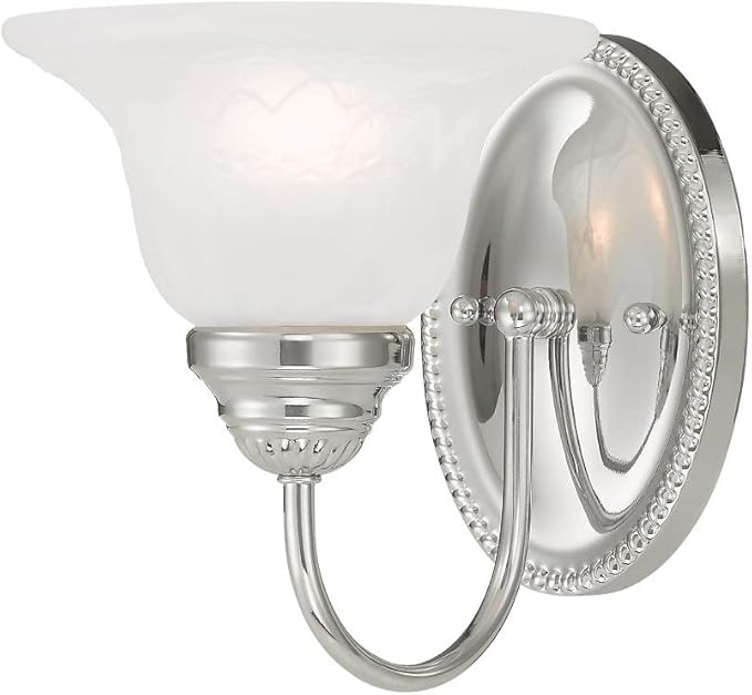Livex Lighting 1531-02 Edgemont Single Light Wall Sconce Polished Brass with White Alabaster Glass, 7 x 8.75 x 8