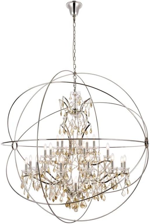 Elegant Lighting Geneva Collection 25-Light Pendant Lamp with Royal Cut Golden Teak Crystals, Dark Bronze Finish