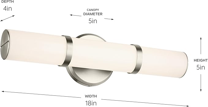 Kichler Rosh 18" LED Bathroom Vanity Light Fixture with White Glass in Brushed Nickel, Modern Minimalist Bath Bar for Mirror, Dimmable (18" W x 5" H), 55187NILED