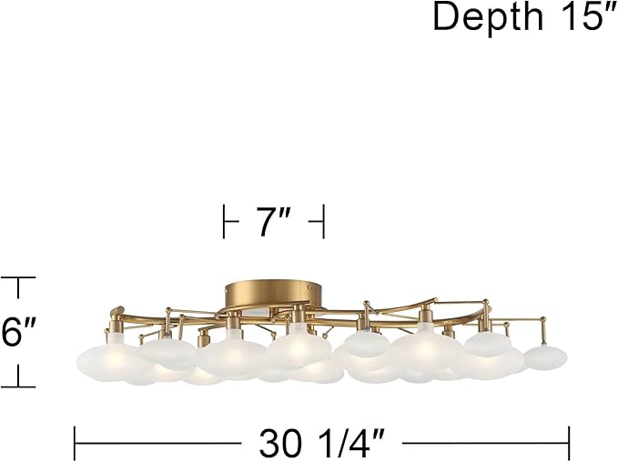 Possini Euro Design Lilypad Modern Ceiling Light Semi Flush-Mount Fixture 30 1/4" Wide Warm Brass Gold Frosted Opal Etched Glass Shade for Bedroom Kitchen Living Room Hallway Bathroom House Home