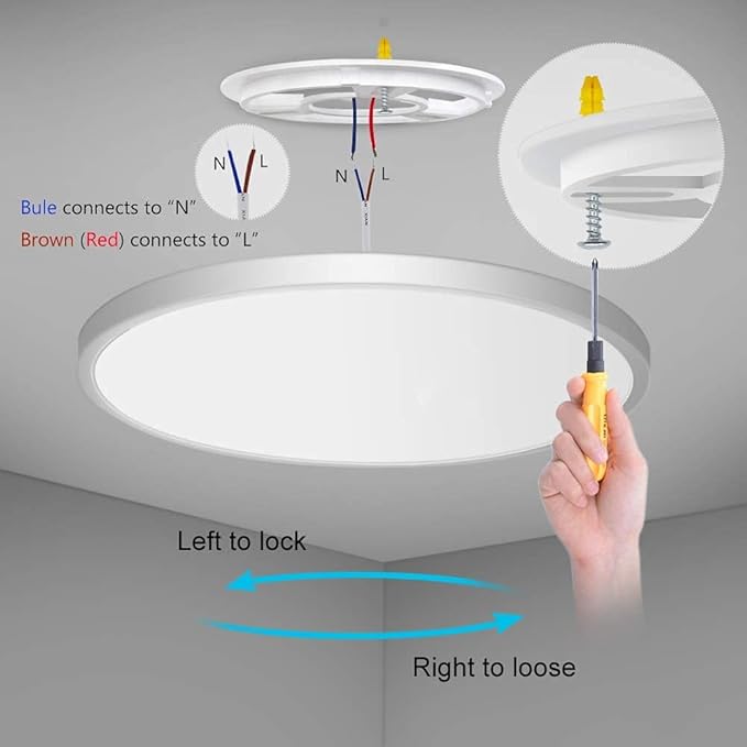 LED Flush Mount Ceiling Light Fixture, 2800K Warm White 24W(240W Equivalent) 12 Inch Flat Modern Ceiling Lighting, 3200LM Ceiling Lamp for Bathroom Porch, Kitchen, Bedroom, Living Room, Hallway