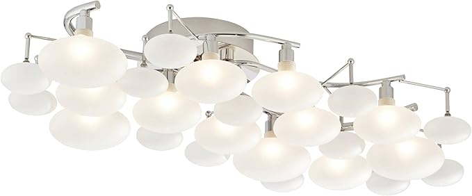 Possini Euro Design Lilypad Modern Ceiling Light Semi Flush-Mount Fixture 30" Wide Chrome 12-Light Frosted Opal Etched Glass for Bedroom Kitchen Living Room Hallway Dining Bathroom