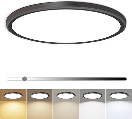 hunhun 16 Inch Dimmable LED Flush Mount Ceiling Light 4800LM Round Light Fixture 5 Color Temperature Selectable Super Slim Large Flat Ceiling Lamp for Living Dining Room Black