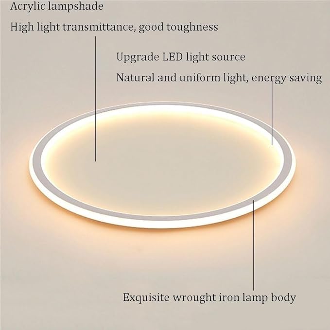 Flush Mount Ceiling Light Modern Nordic Ultra Thin Round Design Dimmable Acrylic Shade Iron Body Minimalist Lighting Fixture for Kitchen Bedroom or Living Room(White,40CM)