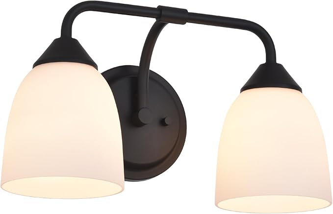 Black 2-Light Traditional Bathroom Vanity Light Fixtures Over Mirror, Modern Vanity Lights for Living Room, Standard E26 Base, Textured Black