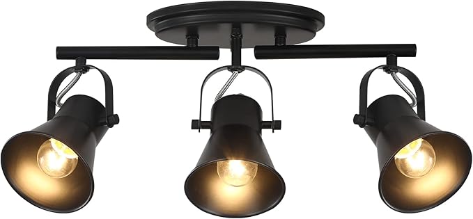 KEESFU 3-Light Track Lighting Kit,Black Semi Flush Mount Ceiling Light with 3 Rotatable Light Heads,Industrial Accent Lighting for Livingroom,Bathroom,Hallway,Art Wall,Bathroom,Kitchen.(3-Light)