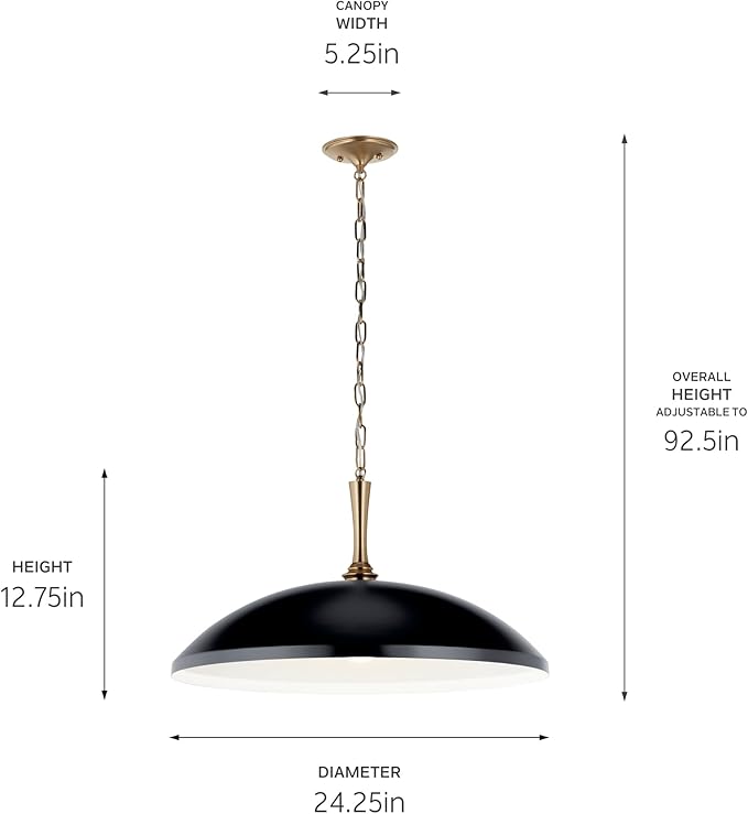 Kichler Delarosa 1-Light Pendant, Updated Traditional Light in Black and Champagne Bronze, Sloped Ceiling Compatible, for Your Kitchen, Dining Room or Hallway (12.75" x 24.25"), 52637BK