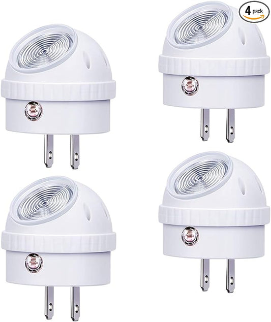 Emotionlite Plug-in Night Lights, Neutral White LED Nightlight, 360° Rotation, Dusk to Dawn Sensor, Kids, Adult, Bedroom, Hallway, Bathroom,Kitchen, Stairways, Corridor, 4 Pack