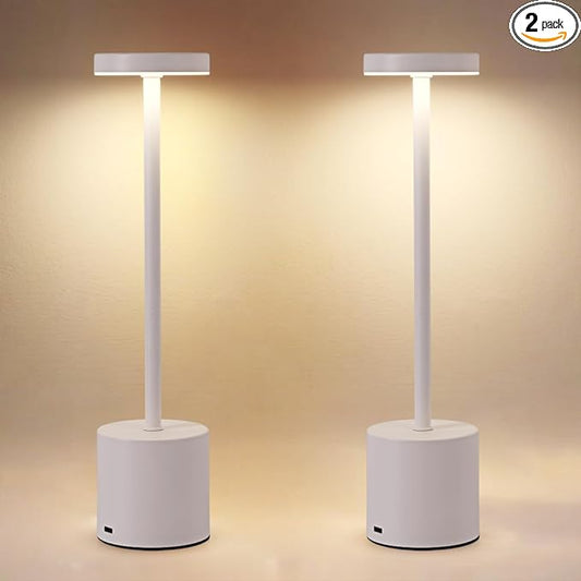 Cordless Table Lamp Set of 2, 5000mAh Rechargeable Battery Powered LED Table Light, Portable Touch Dimming Outdoor Table Lamps,3 Color Light for Restaurant,Patio,Bedroom,Camping,Cofee (White)