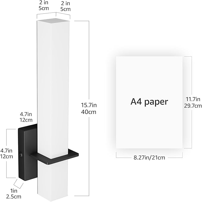 15.7inches Modern Led Wall Sconces,18W 3000K 1200Lumen Bathroom Vanity Wall Lights with White Acrylic Lampshade,Indoor Hardwired Wall Lamp for Bedroom Living Room(Black,2-Pack)