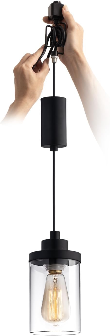 mirrea H Type Cord Adjustable Black Track Lighting Pendant with Clear Glass Shade Pack of 1