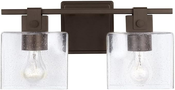 Capital Lighting 139124OR-498 Graham Unique Rectangular Clear Seeded Glass Bath Vanity Wall Mount, 2-Light 200 Total Watts, 8" H x 16" W, Oil Rubbed Bronze