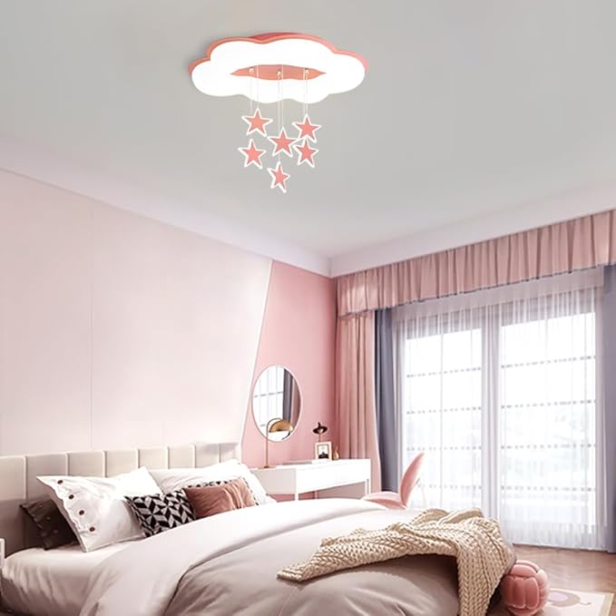 Skyblaze Cloud Ceiling Light Fixtures, Kids Room Star Light, Modern LED Lamp for Girls Bedroom Nursery, Pink Finish