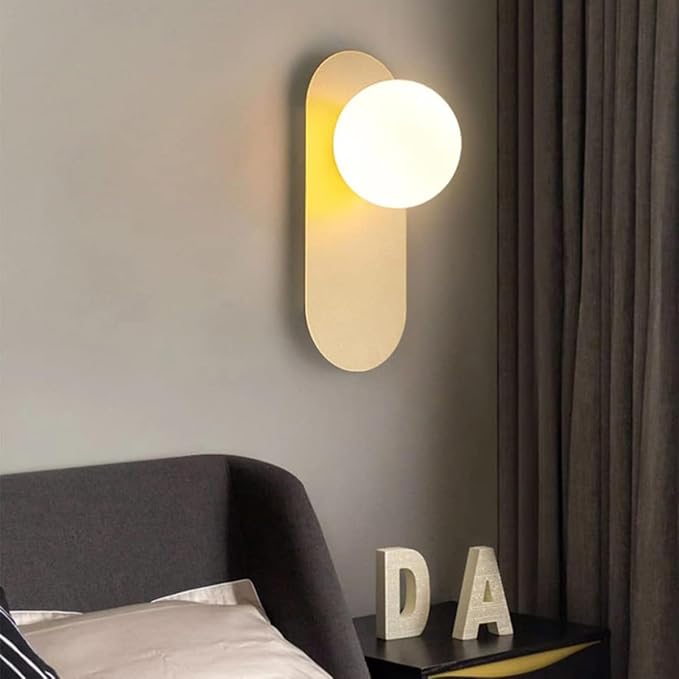 Gold Bathroom Wall Light Fixture,Hardwired Glass Wall Lamp with Globe Lampshade,Mid Century Modern Sconce for Living Room Bedroom and Study Room