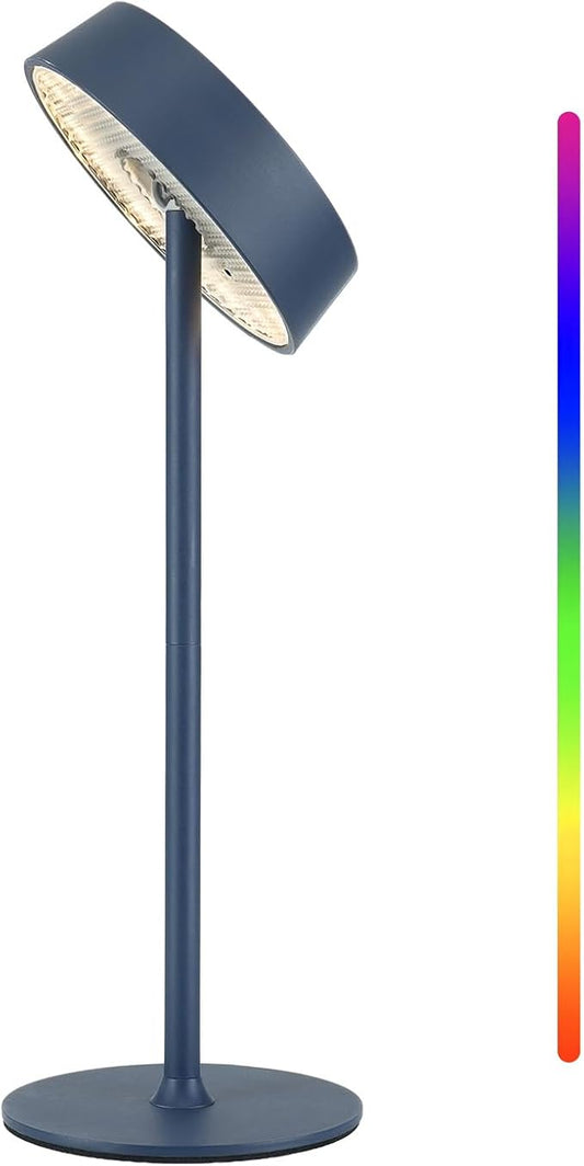 Cordless Lamp, Rechargeable Table Lamp, Battery Operated, RGB Dimmable Touch Control, 3 Color Temperatures, LED Memory Function, Portable Outdoor Waterproof, Restaurant Dining Patio Kitchen, Blue 1Pc