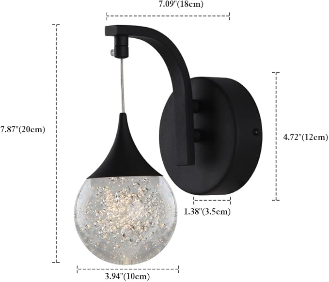 Sedelan Modern Indoor Wall Lamp, Bubble Crystal Wall Sconces, 5W LED Dimmable Wall Light Fixtures for Living Room Corridor Bedroom Bedside Hallway, Sand Black