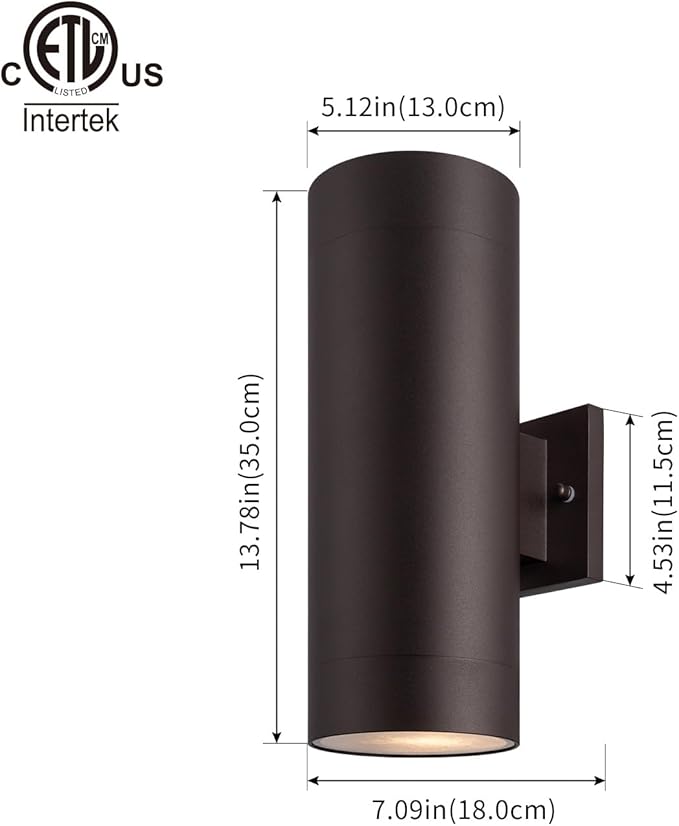 mirrea Modern Outdoor Porch Light Patio Light in 2 Lights with Aluminum Cylinder and Tempered Glass Cover Waterproof Wall Sconce 2 Pack (Oil Rubbed Bronze)