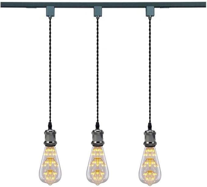 Kiven 3-Light H-Type Wire Track Light Pendants 39.37 Inch Cord Length Black Weave Rope Restaurant Chandelier Decorative Pendant Light Industrial Factory Pendant Lamp 3 Pack,Bulb Not Included