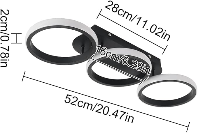 Modern LED Ceiling Light, 3-Round Rings Flush Mount, 30W 6000K Cool White, Bedroom Living Room Kitchen Office Lighting