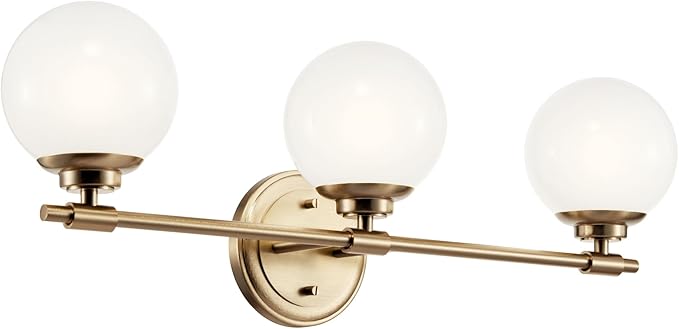 Kichler Benno 3-Light Bathroom Vanity Light Fixture, Modern Wall Mount with Opal Glass in Champagne Bronze, for Bathroom or Powder Room (8.75" x 24.5"), 55172CPZ